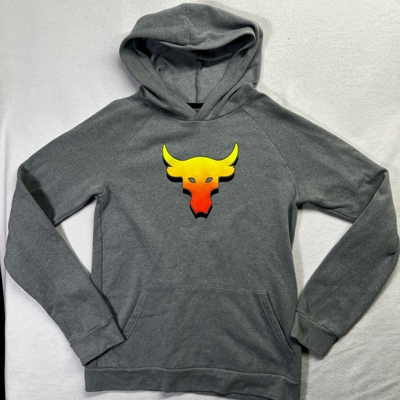Under Armour Project Rock Hoodie Sweatshirt Boys YXL Gray Bull Performance 1671 - Picture 1 of 8